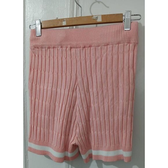 Ivy storehouse womens medium hi waist cable knit sweater shorts pink green - Picture 5 of 7
